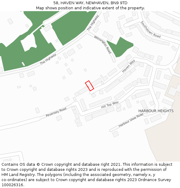 58, HAVEN WAY, NEWHAVEN, BN9 9TD: Location map and indicative extent of plot