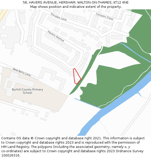 58, HAVERS AVENUE, HERSHAM, WALTON-ON-THAMES, KT12 4NE: Location map and indicative extent of plot