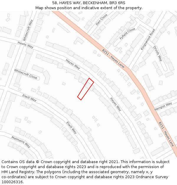 58, HAYES WAY, BECKENHAM, BR3 6RS: Location map and indicative extent of plot