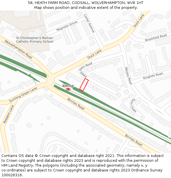 58, HEATH FARM ROAD, CODSALL, WOLVERHAMPTON, WV8 1HT: Location map and indicative extent of plot