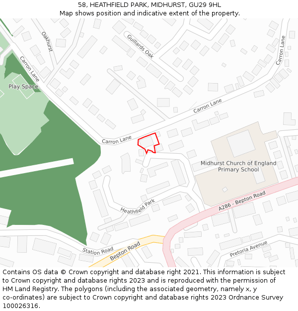 58, HEATHFIELD PARK, MIDHURST, GU29 9HL: Location map and indicative extent of plot