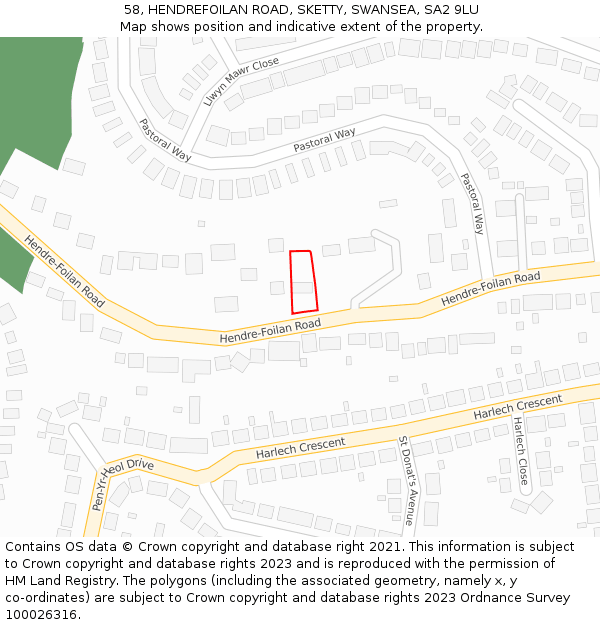 58, HENDREFOILAN ROAD, SKETTY, SWANSEA, SA2 9LU: Location map and indicative extent of plot