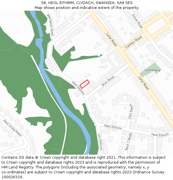 58, HEOL EITHRIM, CLYDACH, SWANSEA, SA6 5ES: Location map and indicative extent of plot