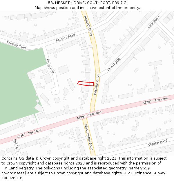 58, HESKETH DRIVE, SOUTHPORT, PR9 7JG: Location map and indicative extent of plot