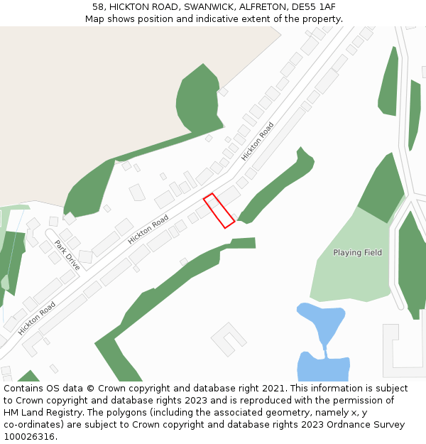 58, HICKTON ROAD, SWANWICK, ALFRETON, DE55 1AF: Location map and indicative extent of plot