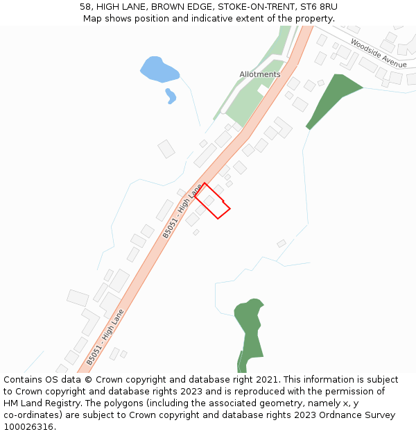 58, HIGH LANE, BROWN EDGE, STOKE-ON-TRENT, ST6 8RU: Location map and indicative extent of plot