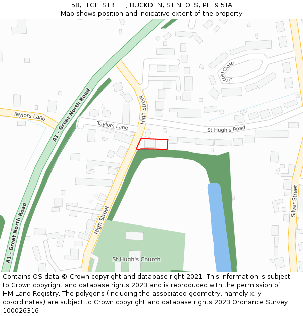 58, HIGH STREET, BUCKDEN, ST NEOTS, PE19 5TA: Location map and indicative extent of plot