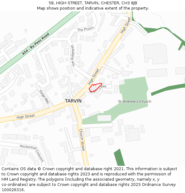 58, HIGH STREET, TARVIN, CHESTER, CH3 8JB: Location map and indicative extent of plot