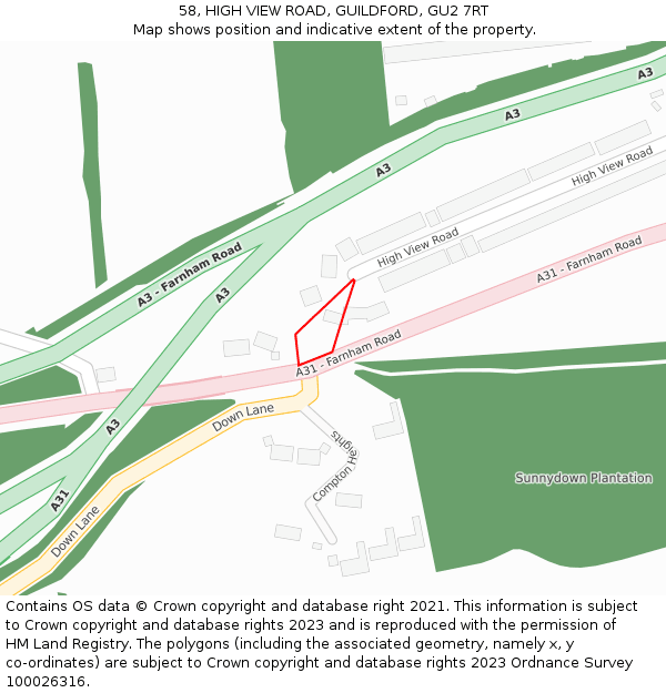 58, HIGH VIEW ROAD, GUILDFORD, GU2 7RT: Location map and indicative extent of plot