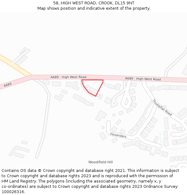 58, HIGH WEST ROAD, CROOK, DL15 9NT: Location map and indicative extent of plot