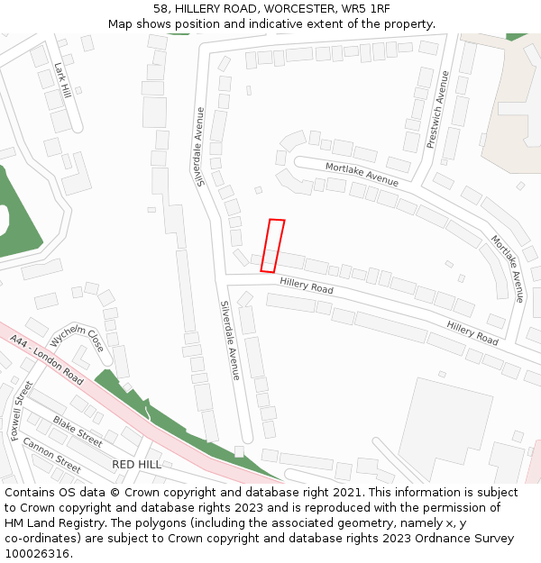 58, HILLERY ROAD, WORCESTER, WR5 1RF: Location map and indicative extent of plot