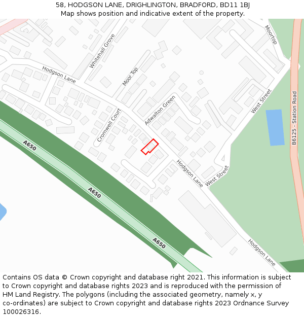 58, HODGSON LANE, DRIGHLINGTON, BRADFORD, BD11 1BJ: Location map and indicative extent of plot