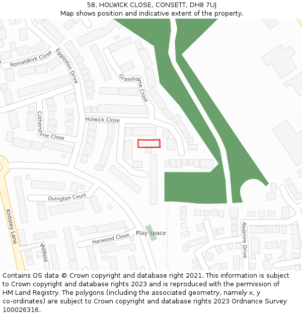 58, HOLWICK CLOSE, CONSETT, DH8 7UJ: Location map and indicative extent of plot