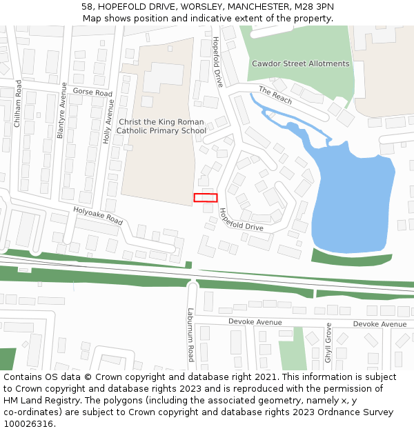 58, HOPEFOLD DRIVE, WORSLEY, MANCHESTER, M28 3PN: Location map and indicative extent of plot