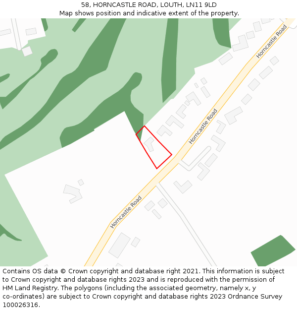 58, HORNCASTLE ROAD, LOUTH, LN11 9LD: Location map and indicative extent of plot