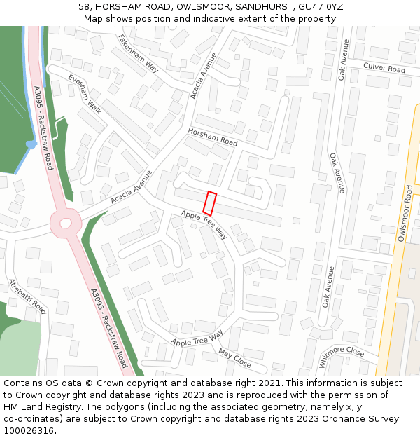 58, HORSHAM ROAD, OWLSMOOR, SANDHURST, GU47 0YZ: Location map and indicative extent of plot