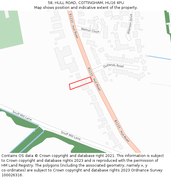 58, HULL ROAD, COTTINGHAM, HU16 4PU: Location map and indicative extent of plot