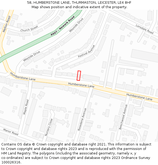 58, HUMBERSTONE LANE, THURMASTON, LEICESTER, LE4 8HF: Location map and indicative extent of plot