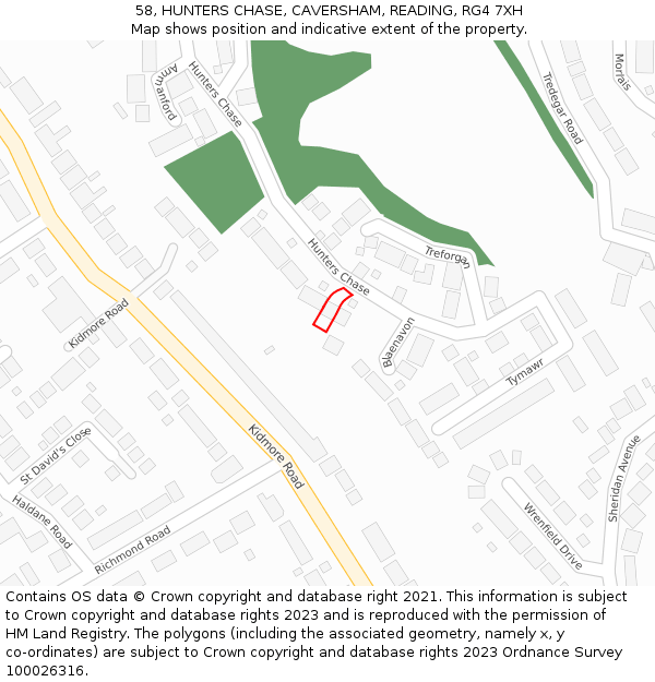 58, HUNTERS CHASE, CAVERSHAM, READING, RG4 7XH: Location map and indicative extent of plot