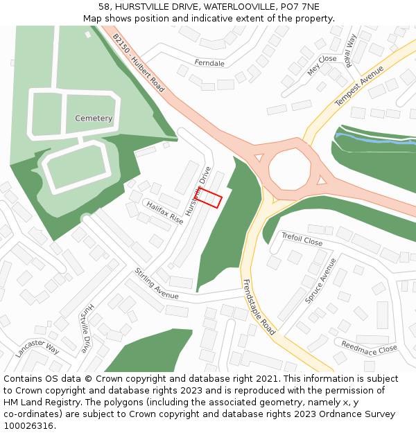 58, HURSTVILLE DRIVE, WATERLOOVILLE, PO7 7NE: Location map and indicative extent of plot