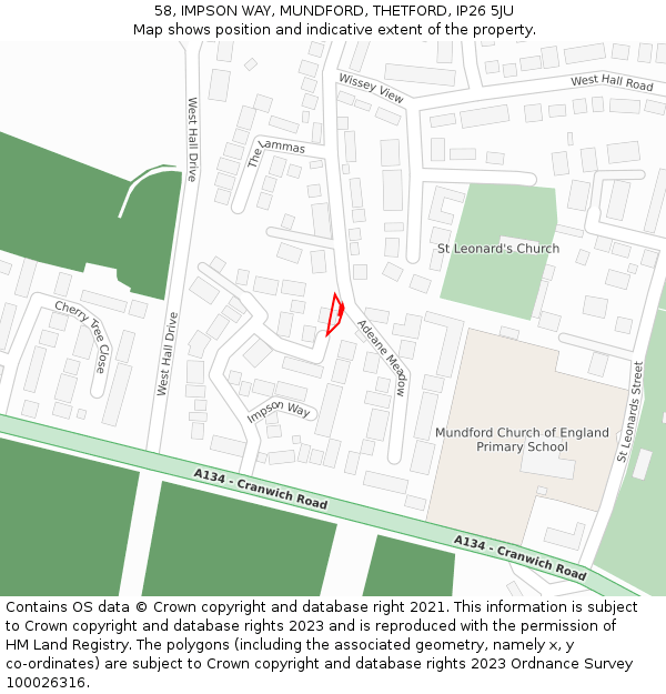 58, IMPSON WAY, MUNDFORD, THETFORD, IP26 5JU: Location map and indicative extent of plot