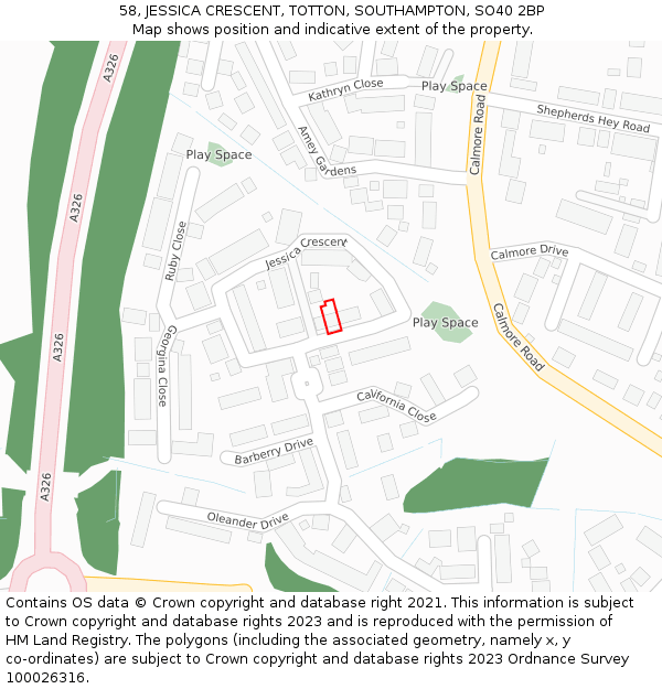 58, JESSICA CRESCENT, TOTTON, SOUTHAMPTON, SO40 2BP: Location map and indicative extent of plot