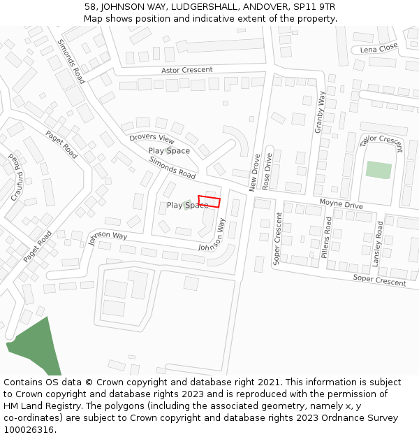 58, JOHNSON WAY, LUDGERSHALL, ANDOVER, SP11 9TR: Location map and indicative extent of plot