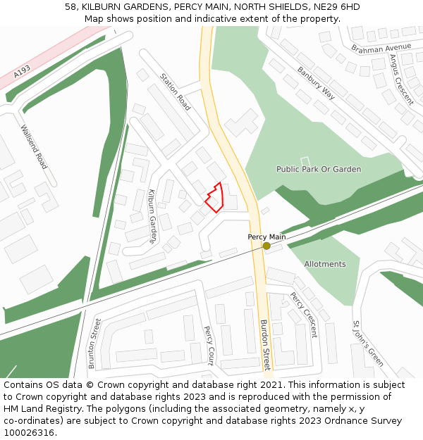 58, KILBURN GARDENS, PERCY MAIN, NORTH SHIELDS, NE29 6HD: Location map and indicative extent of plot