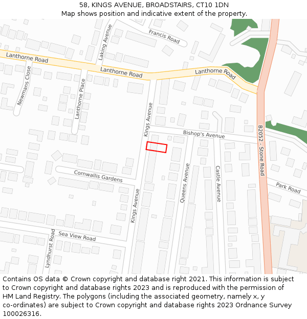 58, KINGS AVENUE, BROADSTAIRS, CT10 1DN: Location map and indicative extent of plot