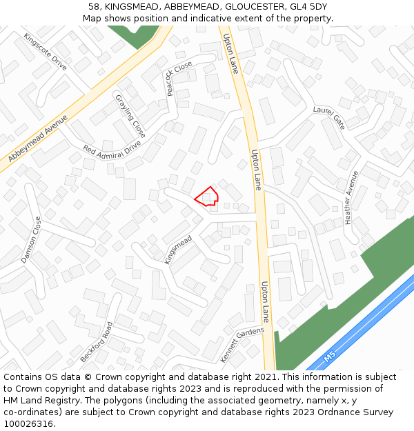 58, KINGSMEAD, ABBEYMEAD, GLOUCESTER, GL4 5DY: Location map and indicative extent of plot