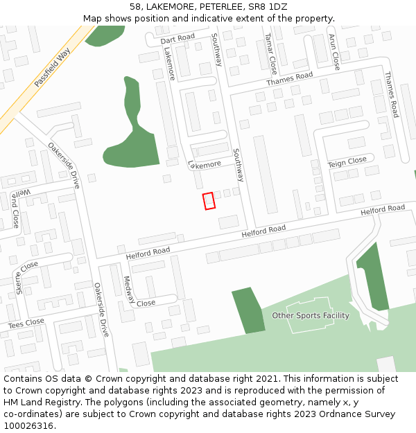 58, LAKEMORE, PETERLEE, SR8 1DZ: Location map and indicative extent of plot
