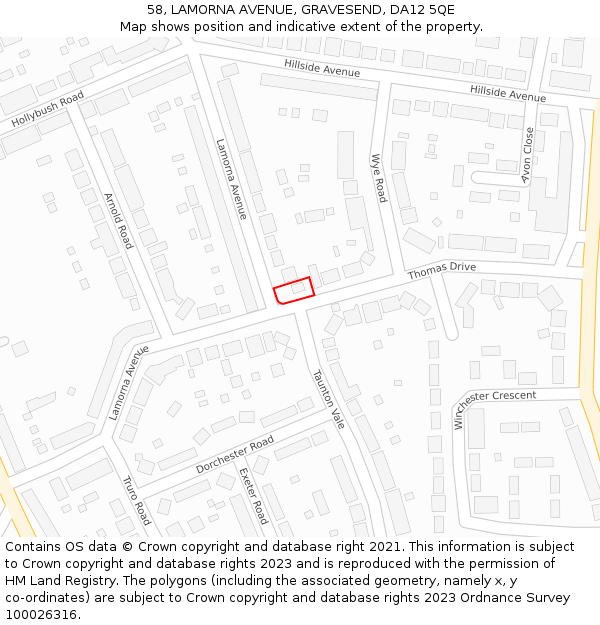 58, LAMORNA AVENUE, GRAVESEND, DA12 5QE: Location map and indicative extent of plot