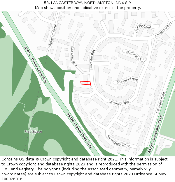 58, LANCASTER WAY, NORTHAMPTON, NN4 8LY: Location map and indicative extent of plot