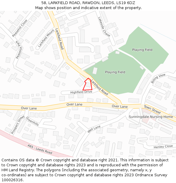 58, LARKFIELD ROAD, RAWDON, LEEDS, LS19 6DZ: Location map and indicative extent of plot