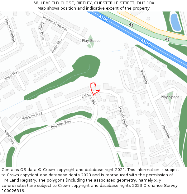 58, LEAFIELD CLOSE, BIRTLEY, CHESTER LE STREET, DH3 1RX: Location map and indicative extent of plot