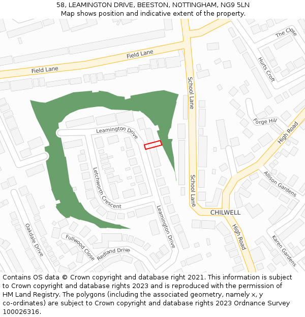 58, LEAMINGTON DRIVE, BEESTON, NOTTINGHAM, NG9 5LN: Location map and indicative extent of plot