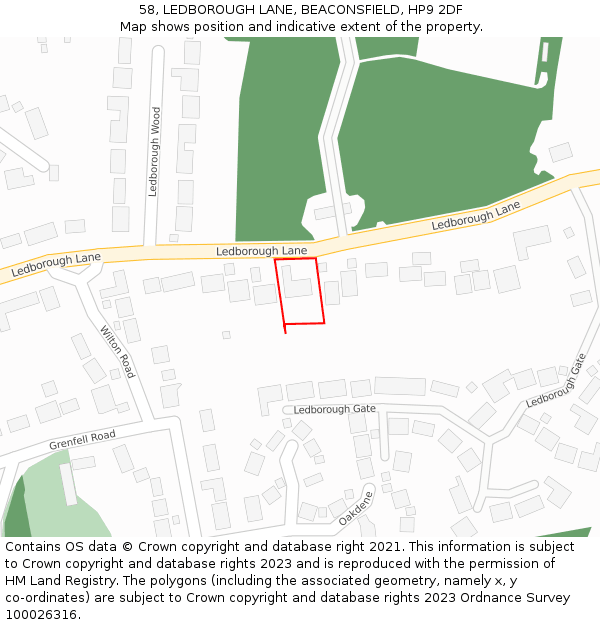 58, LEDBOROUGH LANE, BEACONSFIELD, HP9 2DF: Location map and indicative extent of plot