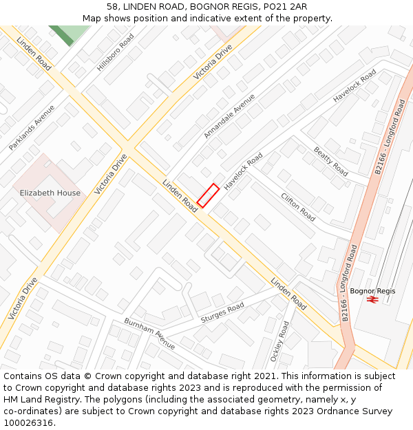 58, LINDEN ROAD, BOGNOR REGIS, PO21 2AR: Location map and indicative extent of plot