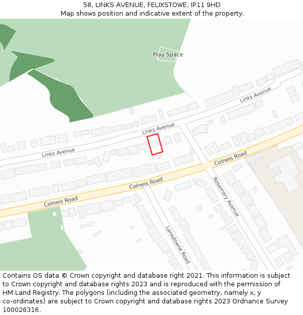 58, LINKS AVENUE, FELIXSTOWE, IP11 9HD: Location map and indicative extent of plot