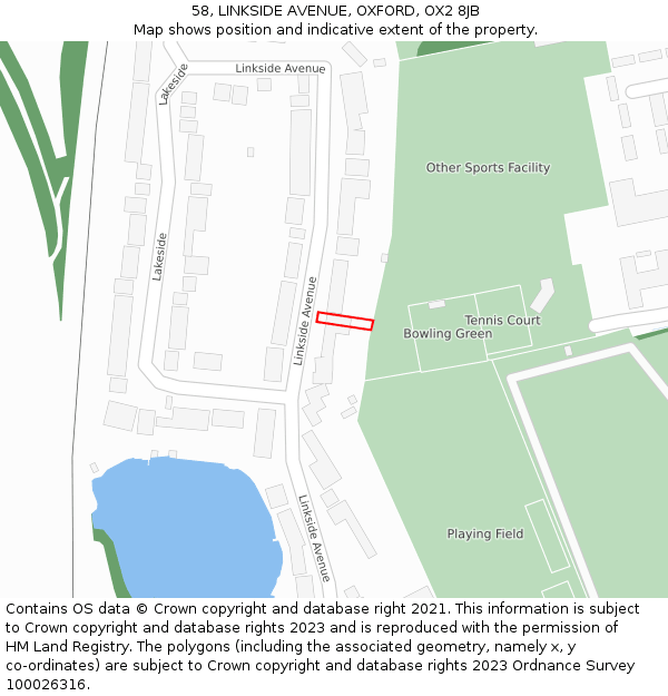 58, LINKSIDE AVENUE, OXFORD, OX2 8JB: Location map and indicative extent of plot