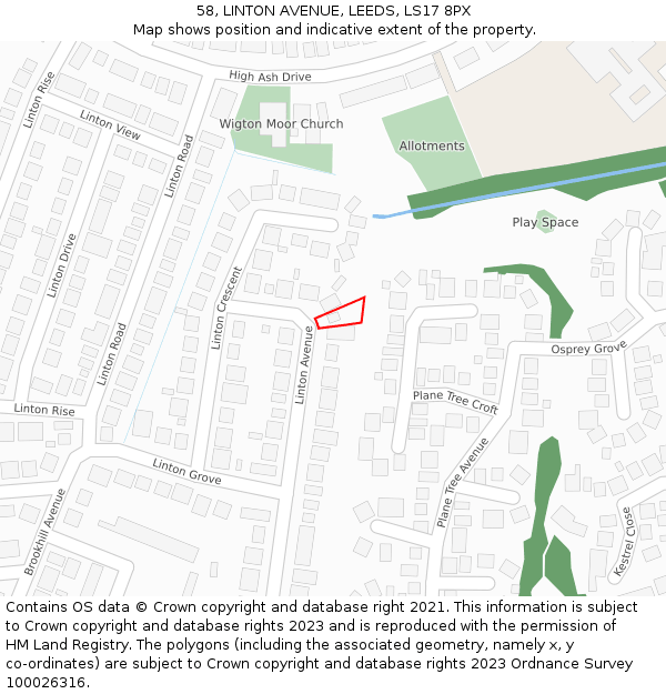 58, LINTON AVENUE, LEEDS, LS17 8PX: Location map and indicative extent of plot
