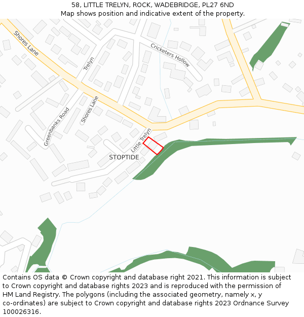 58, LITTLE TRELYN, ROCK, WADEBRIDGE, PL27 6ND: Location map and indicative extent of plot