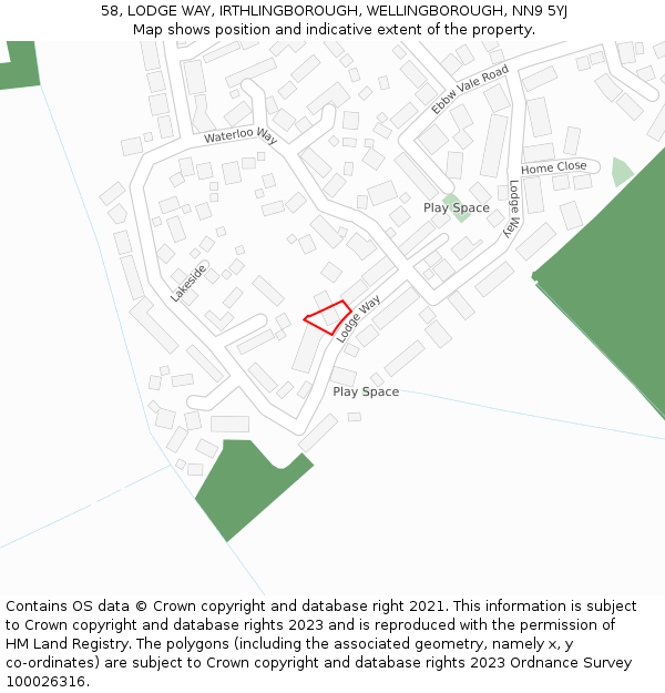 58, LODGE WAY, IRTHLINGBOROUGH, WELLINGBOROUGH, NN9 5YJ: Location map and indicative extent of plot