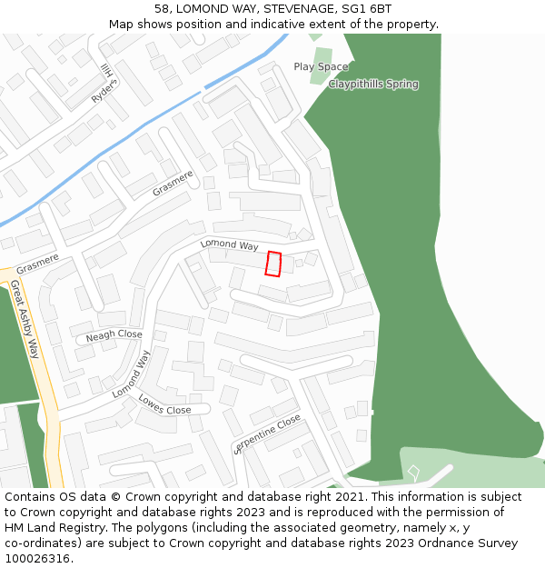 58, LOMOND WAY, STEVENAGE, SG1 6BT: Location map and indicative extent of plot