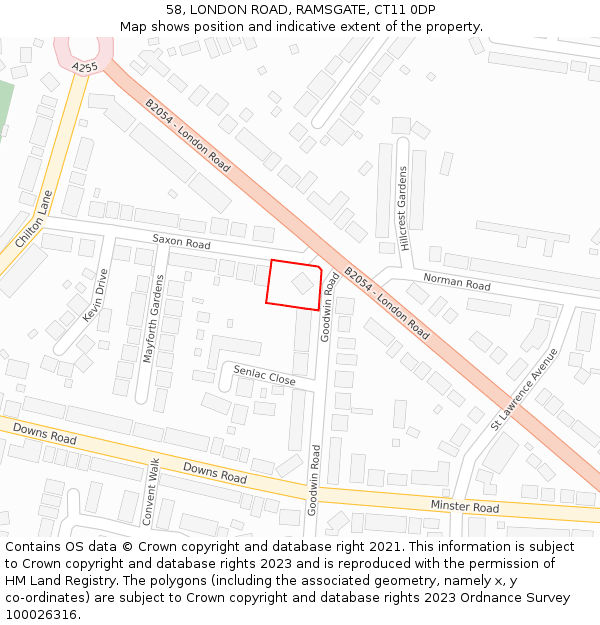 58, LONDON ROAD, RAMSGATE, CT11 0DP: Location map and indicative extent of plot