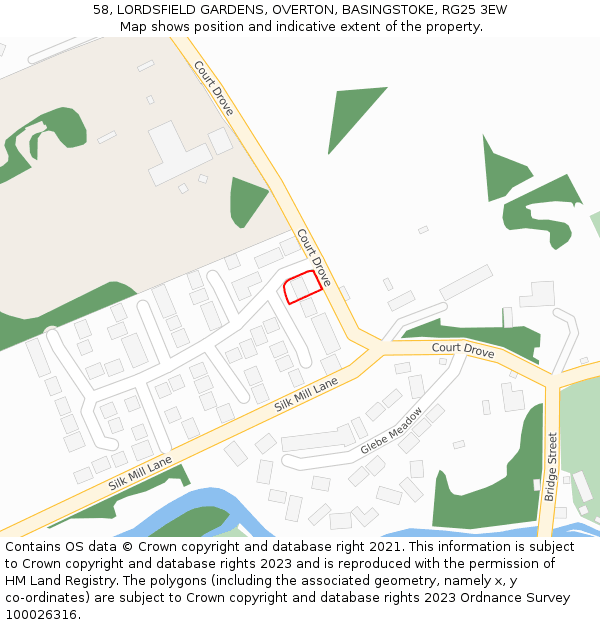 58, LORDSFIELD GARDENS, OVERTON, BASINGSTOKE, RG25 3EW: Location map and indicative extent of plot