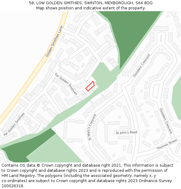 58, LOW GOLDEN SMITHIES, SWINTON, MEXBOROUGH, S64 8DG: Location map and indicative extent of plot