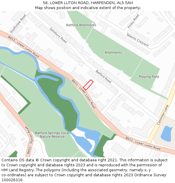 58, LOWER LUTON ROAD, HARPENDEN, AL5 5AH: Location map and indicative extent of plot