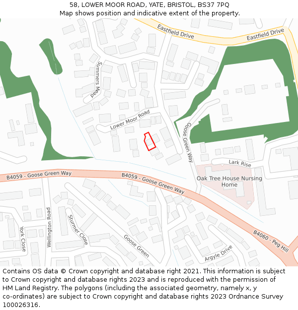 58, LOWER MOOR ROAD, YATE, BRISTOL, BS37 7PQ: Location map and indicative extent of plot