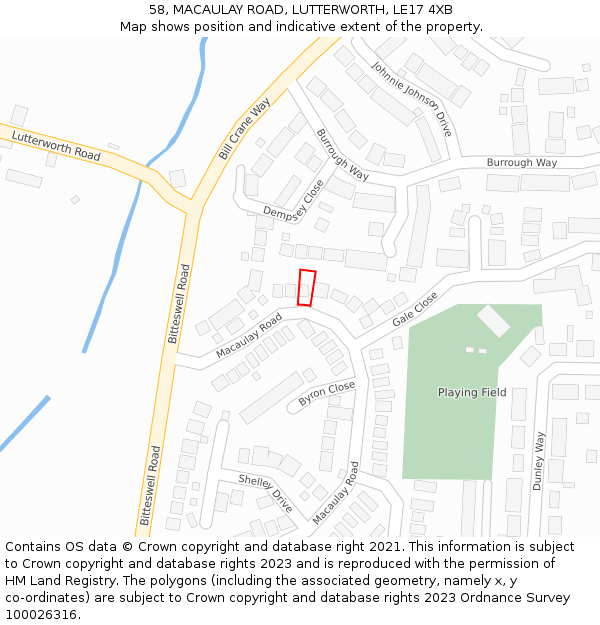 58, MACAULAY ROAD, LUTTERWORTH, LE17 4XB: Location map and indicative extent of plot